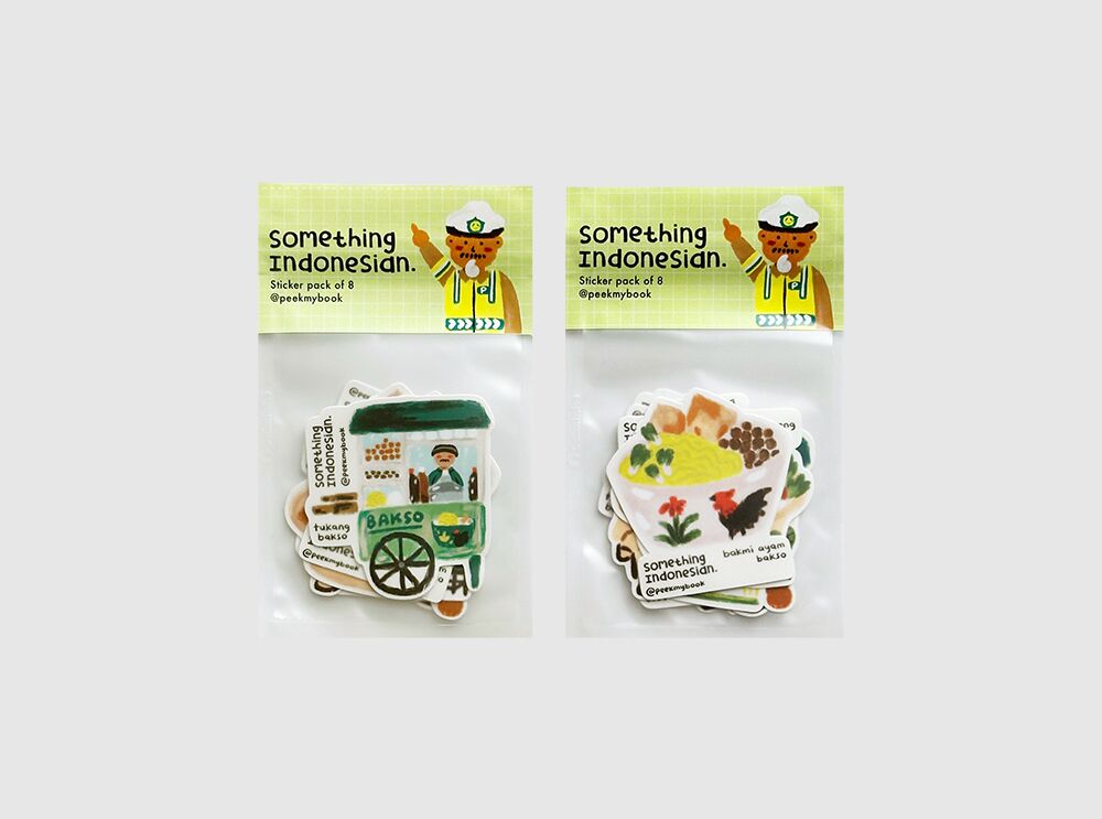 Close-up of Indonesian-themed stickers