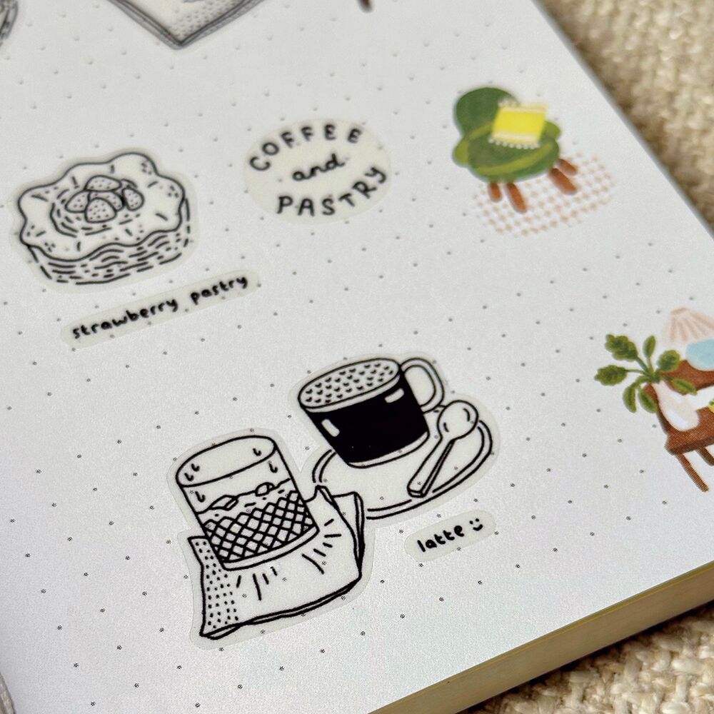 Coffee-and-Pastry-Sticker-Transparent-3 Coffee & Pastry transparent sticker sheet – vinyl stickers by Peekmybook