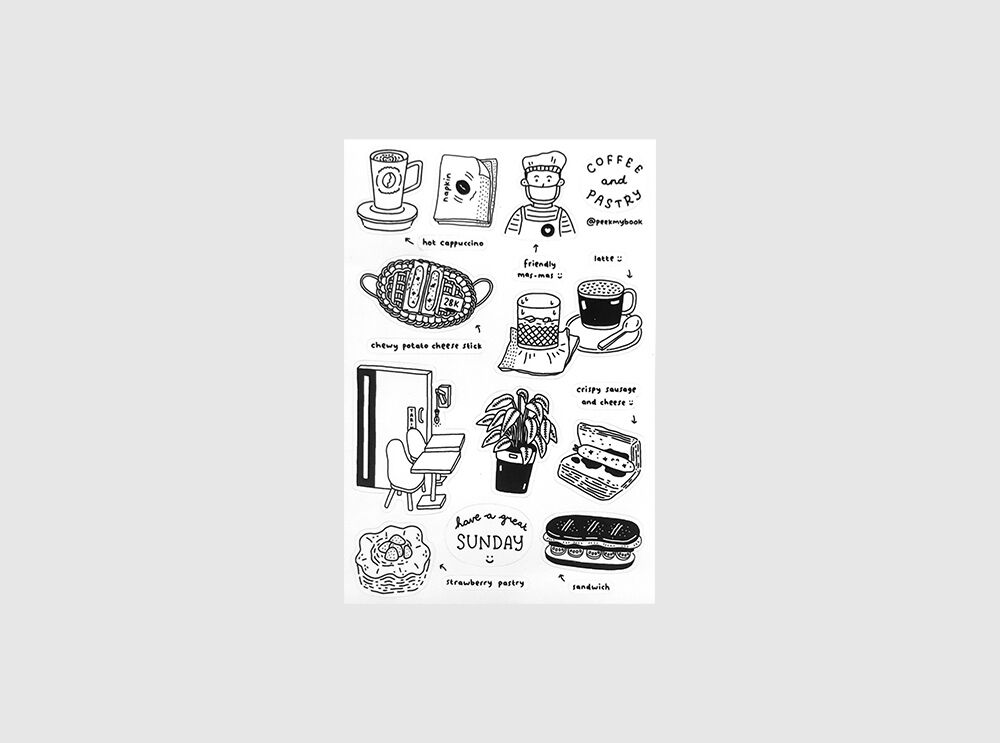Coffee & Pastry transparent sticker sheet – vinyl stickers by Peekmybook