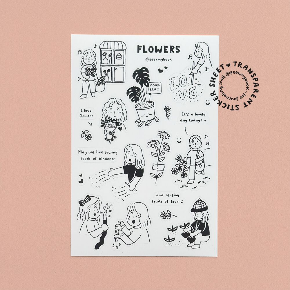 Flowers-Tranpsarent-Sticker-1 Flowers Transparent Sticker Sheet by Peekmybook – floral vinyl stickers on white background