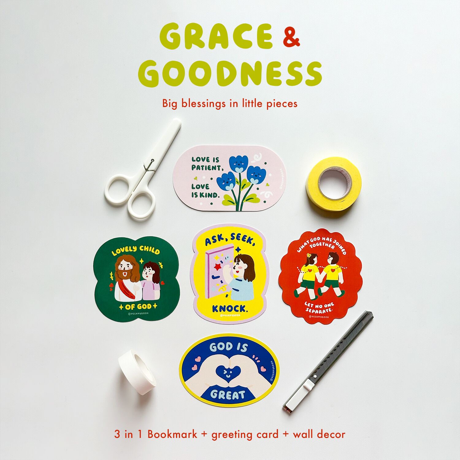 Grace-and-Goodness-Bookmark-Card-1 Grace & Goodness Christian Bookmark Card set by Peekmybook